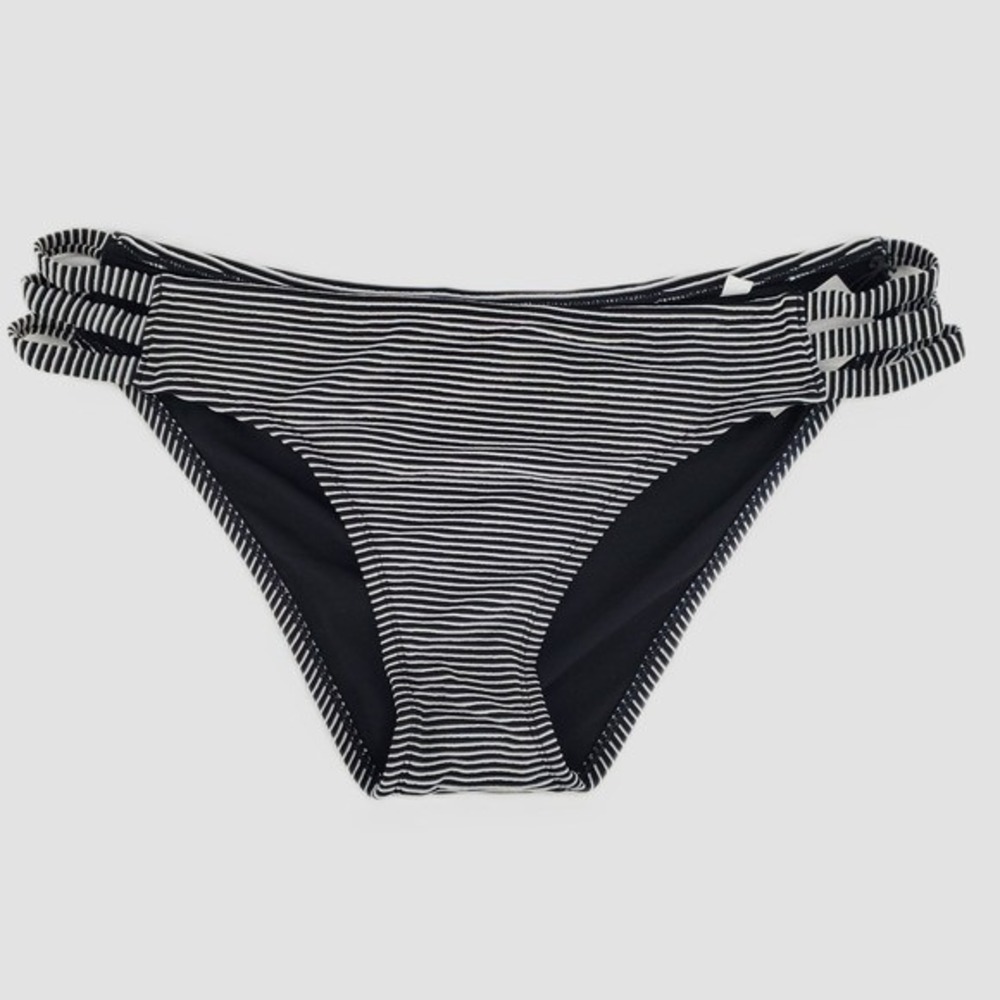 Shade & Shore Womens XL Black White‎ Striped Strappy Side Bikini Bottoms New